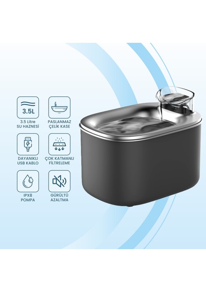 WF007L Otomatik Kedi Su Sebili, 3.5lt Geniş Hazne, Bpa Içermez, Metal Üst Tabla, Ultra Sessiz fırsatları