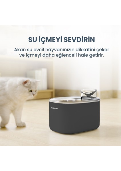 WF007L Otomatik Kedi Su Sebili, 3.5lt Geniş Hazne, Bpa Içermez, Metal Üst Tabla, Ultra Sessiz