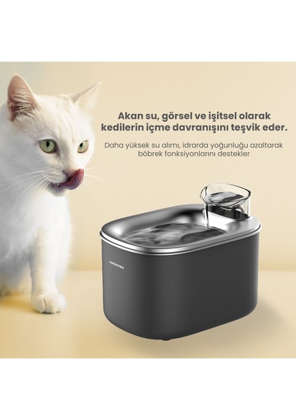 WF007L Otomatik Kedi Su Sebili, 3.5lt Geniş Hazne, Bpa Içermez, Metal Üst Tabla, Ultra Sessiz