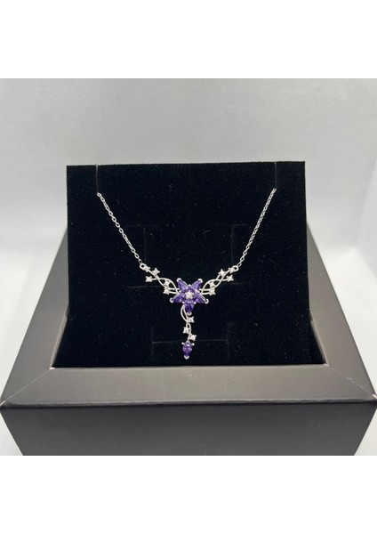 925 Ayar Gümüş Mor Taşlı Gize-M-Li Çiçek Kolye fiyatları