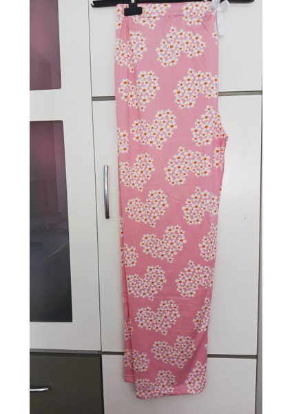 Beyaz Papatya Kalp Desenli Pembe Kumaş Pijama Alt -BK1000021 modelleri