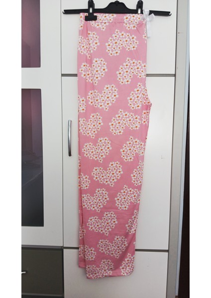 Beyaz Papatya Kalp Desenli Pembe Kumaş Pijama Alt -BK1000021 fırsatları