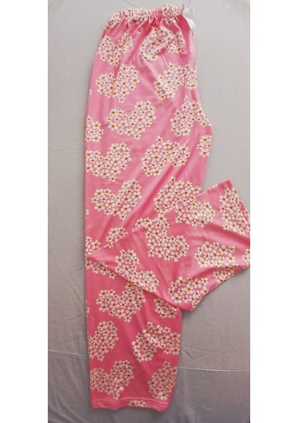 Beyaz Papatya Kalp Desenli Pembe Kumaş Pijama Alt -BK1000021
