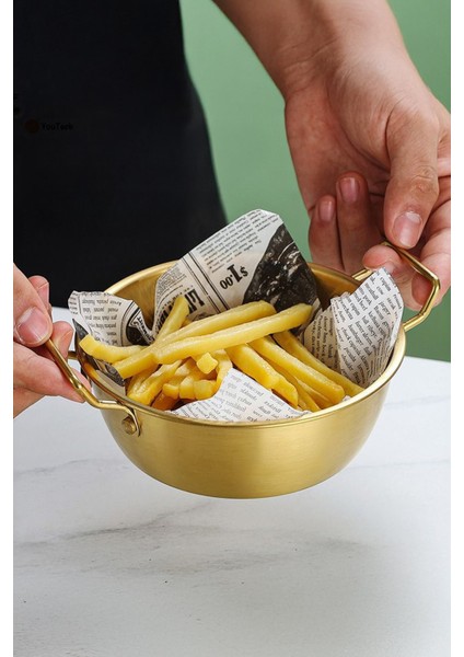 Gold Paslanmaz Çelik Yuvarlak Sunum Tavası – Kulplu Servis Kabı Sosluk 17 cm