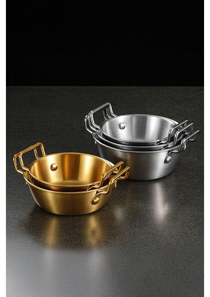 Gold Paslanmaz Çelik Yuvarlak Sunum Tavası – Kulplu Servis Kabı Sosluk 17 cm fırsatları