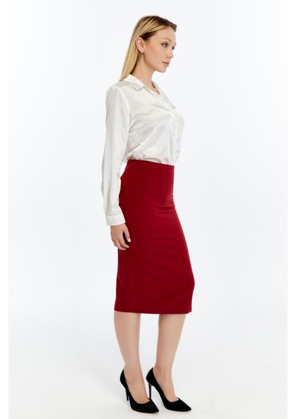 Kadın Bordo Beli Lastikli Mevsimlik Yırtmaç Detaylı Ofis Etek 1903-70 fiyatları
