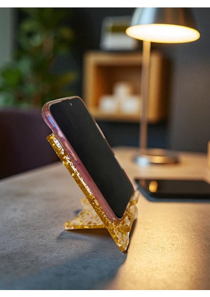 Epoksi Telefon Standı, 13,5 cm Masaüstü Dekoratif Telefon Tutucu, Video Izleme, Ofis ve Ev Için