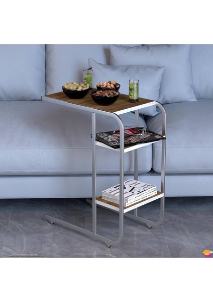 C Yan Sehpa Dar Boy Tekerlekli Çalışma, Atıştırmalık, Yemek, Laptop Sehpası Ceviz fiyatları