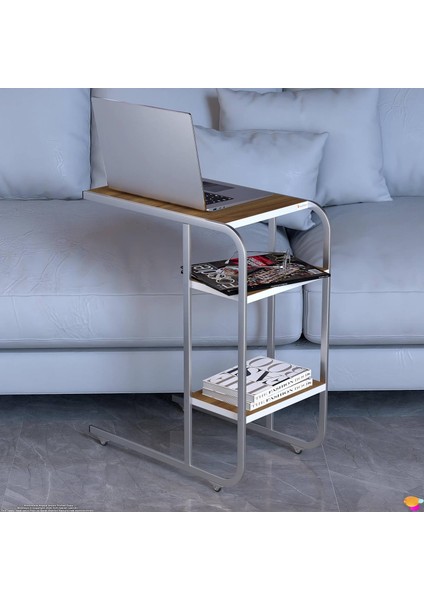 C Yan Sehpa Dar Boy Tekerlekli Çalışma, Atıştırmalık, Yemek, Laptop Sehpası Ceviz fırsatları