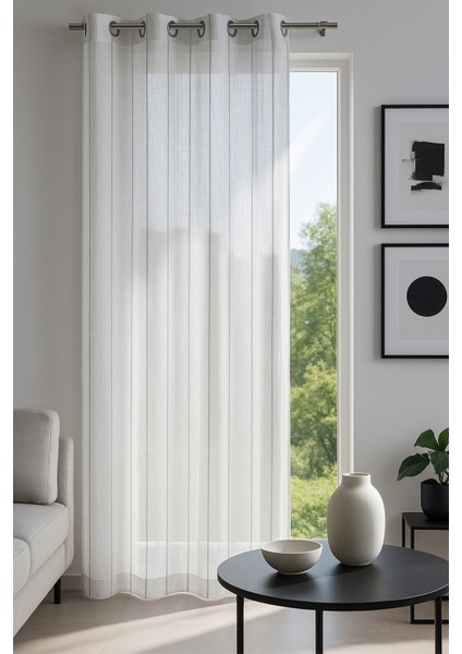 Louison Halkalı Tül Perde Gri Çizgili 140X280
