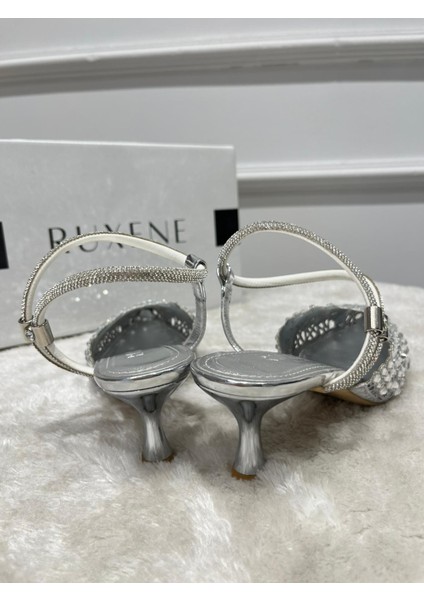 Parla Kristal Taşlı Gold Gümüş 4 cm Inve Topuklu Topuk Dekolteli Sivri Burun Abiye Ayakkabı fırsatları