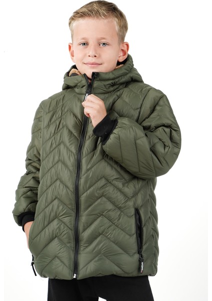 Erkek Çocuk Su ve Rüzgar Geçirmez Içi Welsoftlu Kapüşonlu Mont