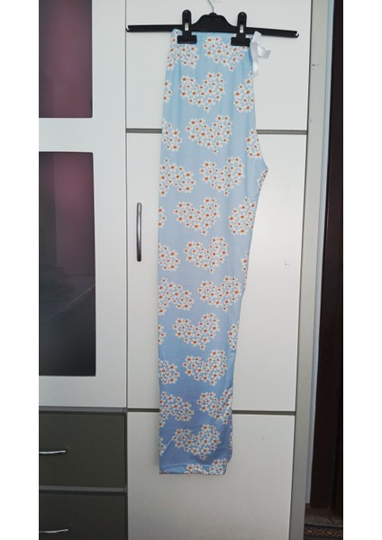 Papatya Kalp Desenli Açık Mavi Milan Kumaş Pijama Alt -BK1000022