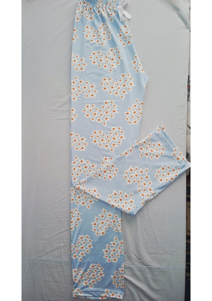 Papatya Kalp Desenli Açık Mavi Milan Kumaş Pijama Alt -BK1000022