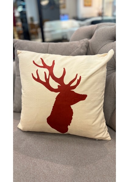 Geyik / Çift Tarafı Baskılı Evelyn Süet Kırlent Kılıfı 43 x 43
