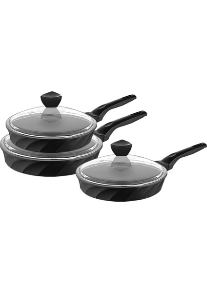 Vento 6 Parça Döküm Cam Kapaklı Tava 18-22-26 cm