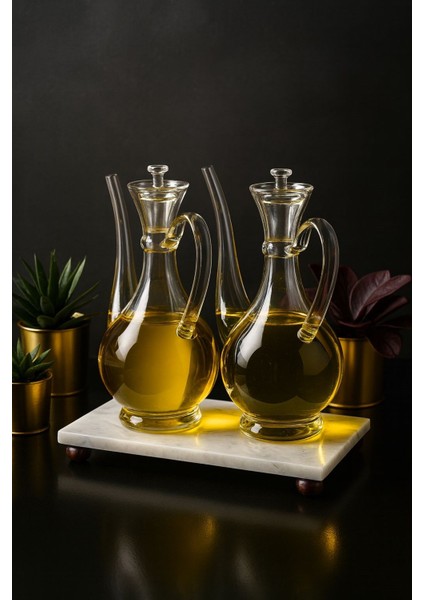 Mermer Stantlı Borosilikat Cam Glorry Yağlık 700 ML+700 ml