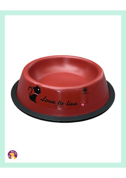 Desenli Metal Kedi Mama Kabı 18 cm