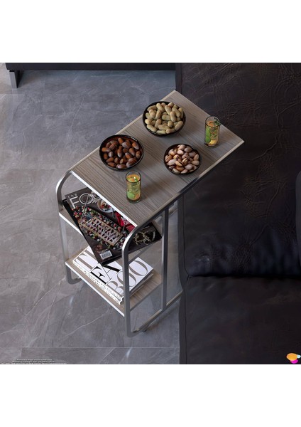 C Yan Sehpa Dar Boy Tekerlekli Çalışma, Atıştırmalık, Yemek, Laptop Sehpası Cordoba