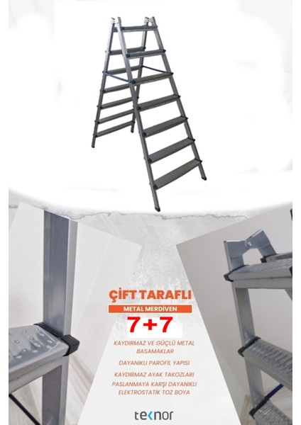 Çift Taraflı Dayanıklı 7+7 Metal Basamaklı Merdiven indirimleri