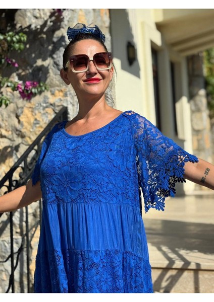 NCC10337 Italyan Ipek Elbise Saks