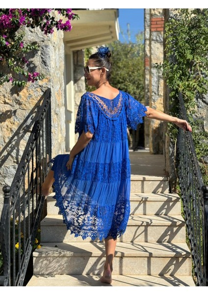 NCC10337 Italyan Ipek Elbise Saks