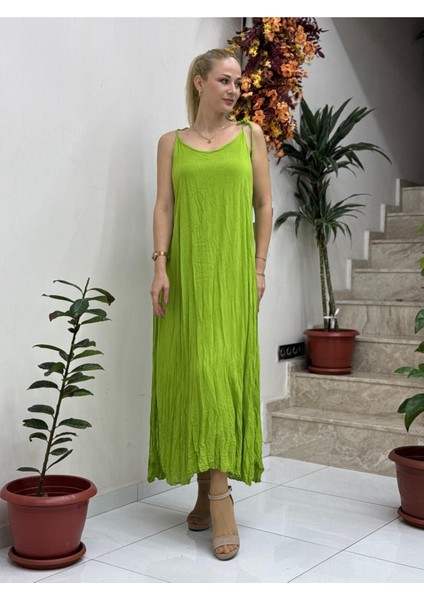 VL11199 Askılı Düz Vual Elbise Fıstık modelleri