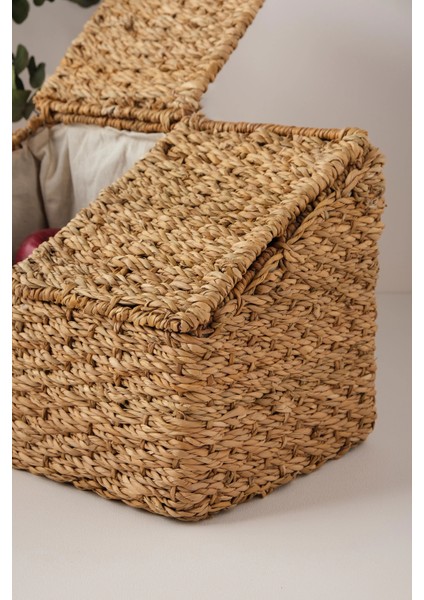 Fabien - 2 Bölmeli Iç Korumalı Hasır Kapaklı Çok Amaçlı Patates ve Soğan Sepeti