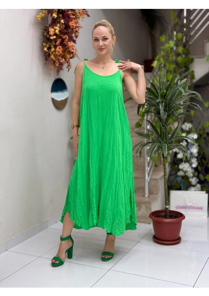 VL11199 Askılı Düz Vual Elbise Yeşil fiyatları