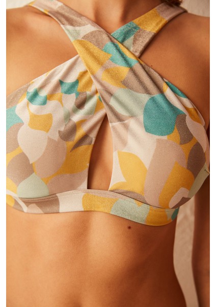 Çok Renkli Merry Desenli Halter Bikini Üstü fiyatları