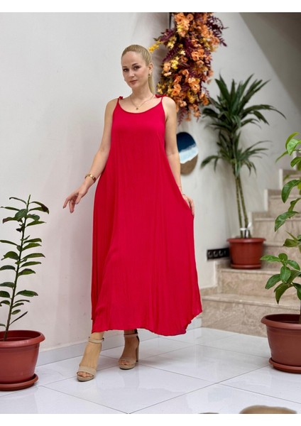 VL11199 Askılı Düz Vual Elbise Kırmızı fiyatları