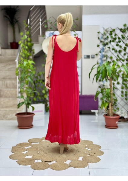 VL11199 Askılı Düz Vual Elbise Kırmızı fırsatları