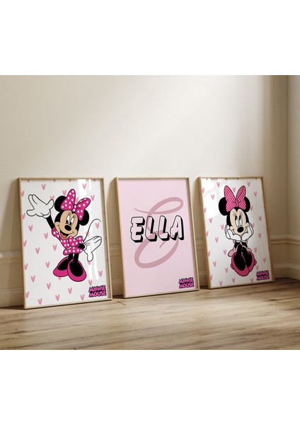 (Çerçevesiz) Minnie Mouse 3lü Kişiselleştirilebilir Poster Seti Çerçevesiz Duvar Posteri 3 Adet