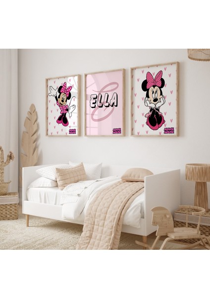 (Çerçevesiz) Minnie Mouse 3lü Kişiselleştirilebilir Poster Seti Çerçevesiz Duvar Posteri 3 Adet fiyatları