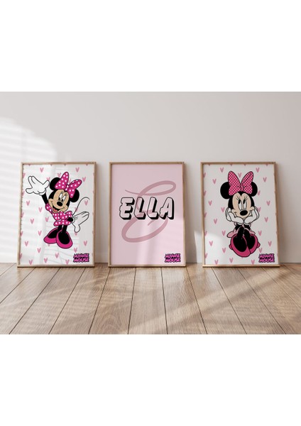 (Çerçevesiz) Minnie Mouse 3lü Kişiselleştirilebilir Poster Seti Çerçevesiz Duvar Posteri 3 Adet modelleri