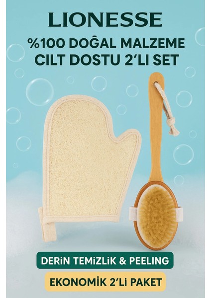 Lionesse Sabunlu Banyo Lifi + Vücut Kesesi | Derin Temizlik & Peeling Etkisi 2’li Set