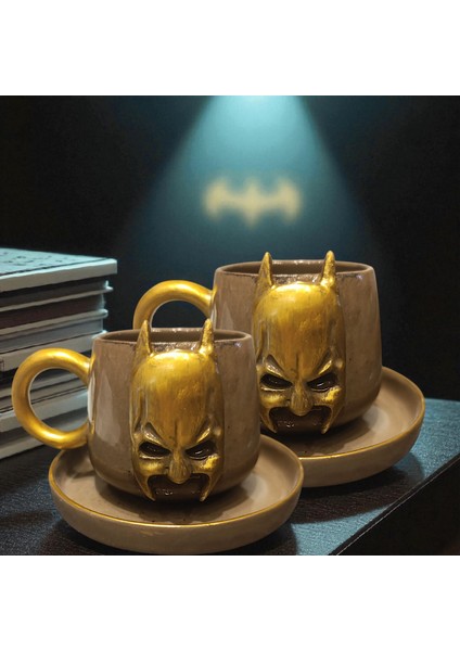 3D Kabartmalı 4 Parça El Yapımı Özel Tasarım Seramik Batman Kahve Fincanı Takımı fiyatları