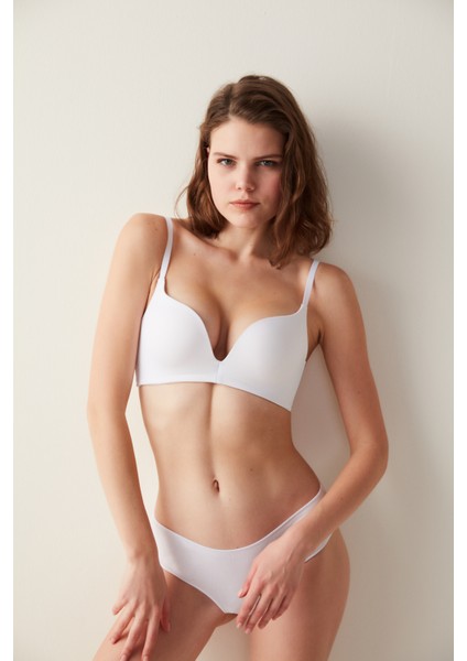 #hiççamaşırı Beyaz Balensiz Decollette Push Up Sütyen