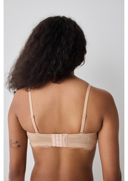 Push Up Lace Dantel Bej Straplez Sütyen