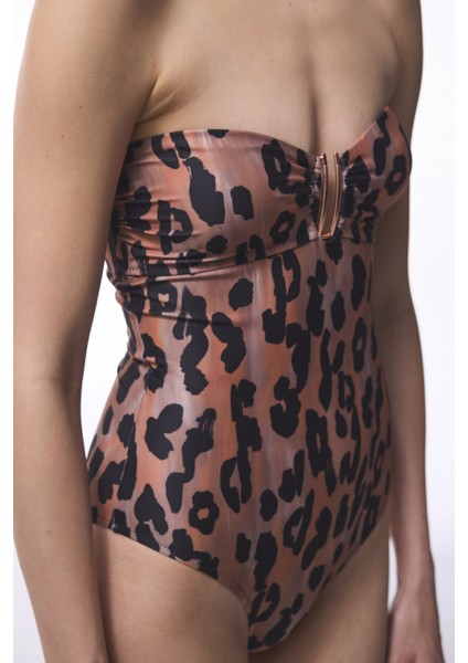 Clove Leopar Desenli Tokalı Straplez Mayo