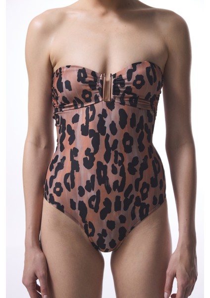 Clove Leopar Desenli Tokalı Straplez Mayo modelleri