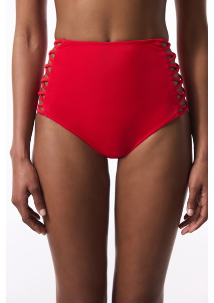 Kırmızı High Fashion Yüksek Bel Bikini Altı