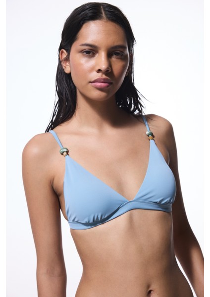 Mavi Maya Boncuklu Üçgen Bikini Üstü