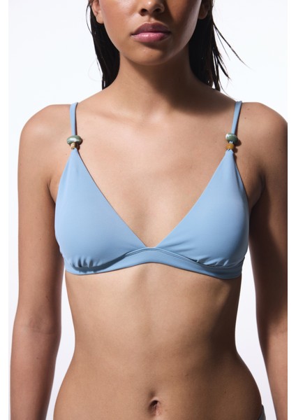 Mavi Maya Boncuklu Üçgen Bikini Üstü