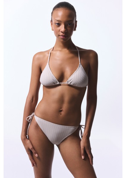 Taş Rengi Boncuklu Alice Üçgen Bikini Üstü