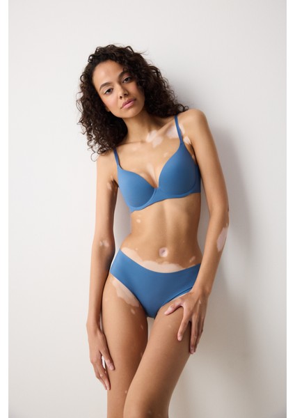 Liny Ribbed Balenli Koyu Mavi Sütyen