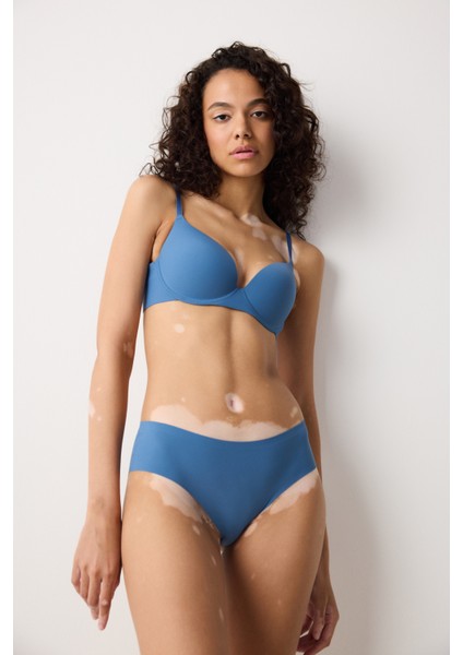 Liny Ribbed Balenli Koyu Mavi Sütyen