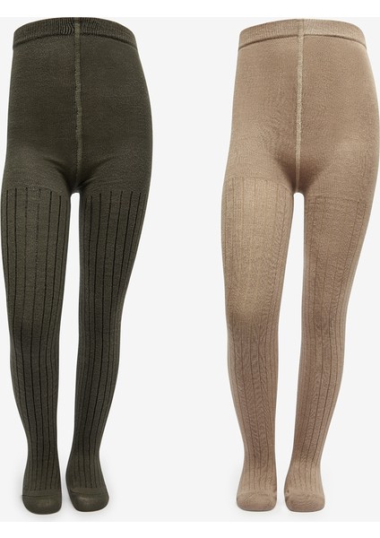 Pretty Rib Haki 2li Külotlu Çorap