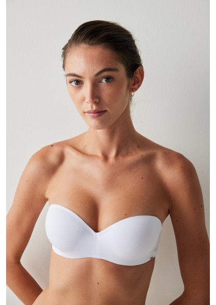 Beyaz Angelina Straplez Balenli Push Up Sütyen