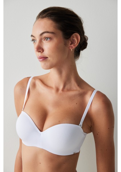 Beyaz Angelina Straplez Balenli Push Up Sütyen